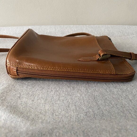 Derek Alexander Two Sided Zip Cross Body Bag Tan Premium Genuine Leather - Picture 5 of 16